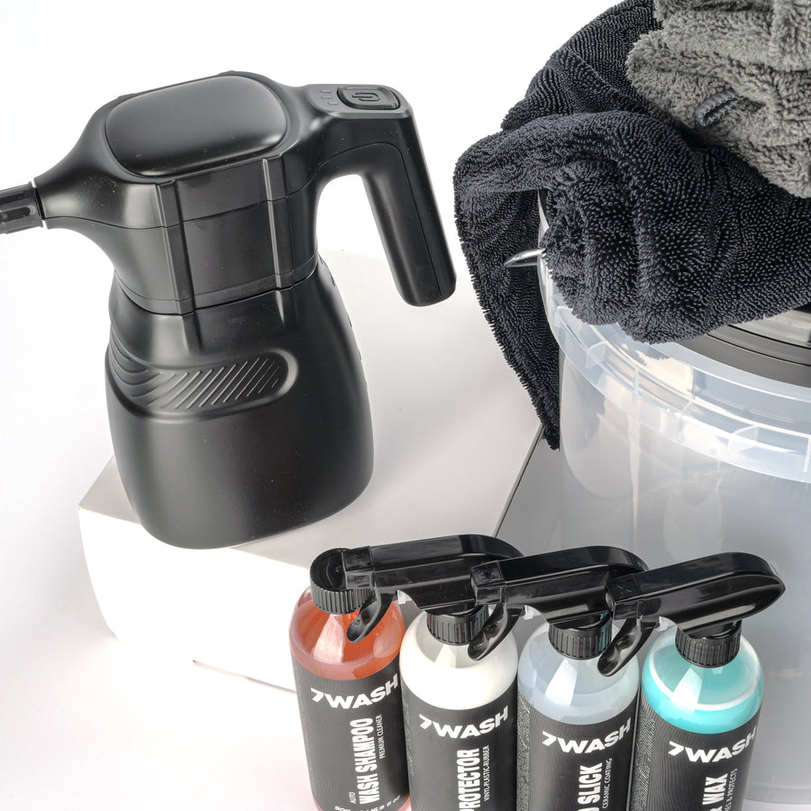 7WASH foam sprayer with care bottles and drying towel