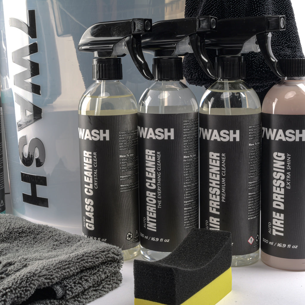 7WASH complete car care kit with foam sprayer, microfiber drying towels, wash bucket with grit guard, car wash shampoo, tire dressing, and premium vehicle detailing products for cleaning cars and motorcycles