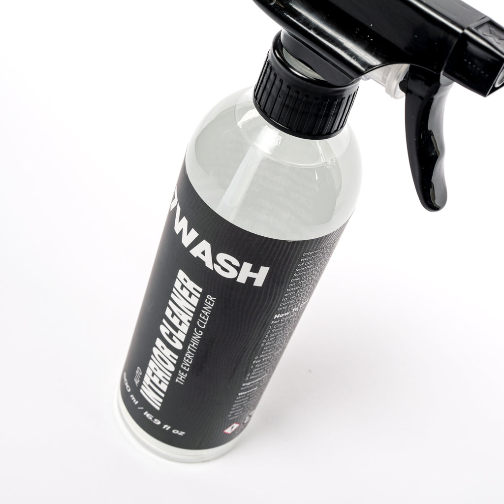 7WASH Interior Cleaner 500 ml car interior cleaner bottle back label with usage instructions for dashboard, plastic, leather, and interior car detailing cleaning