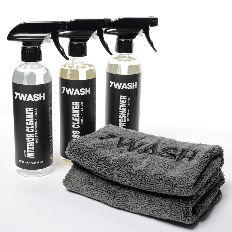 Car Interior Cleaning Kit – Glass, Leather, Plastic & Dashboard Care Set with Microfiber 7WASH