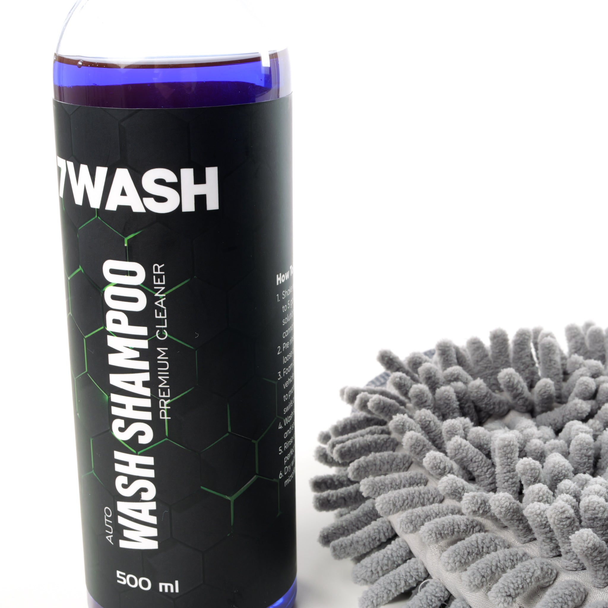 7WASH Shampoo Plus Set mit Autoshampoo 500 ml und grauem Mikrofaser Waschhandsch