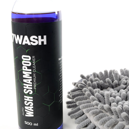 7WASH Shampoo Plus Set mit Autoshampoo 500 ml und grauem Mikrofaser Waschhandsch